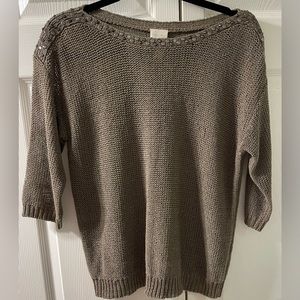 CHICO'S Women’s Olive Gold Open Knit 3/4 Sleeve Sweater Size 1 Studded Color.